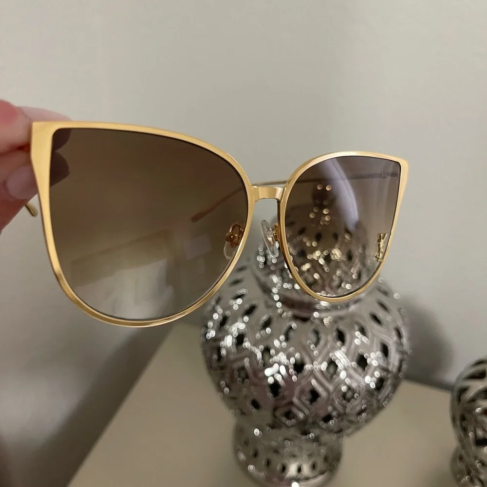 Yves Saint Laurent Gold Frame Brown Gradient Lens Cat-Eye Sunglasses